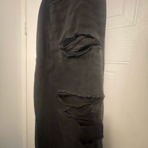 Black distress mom jeans